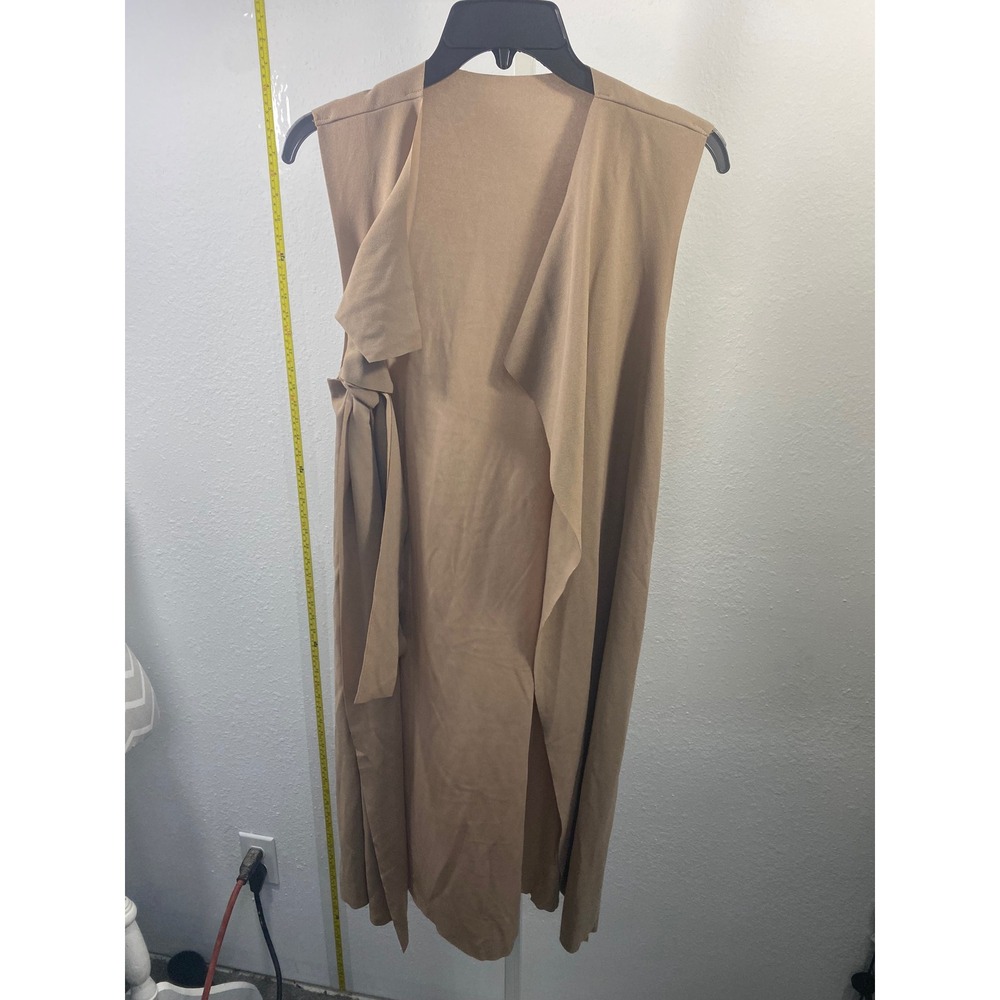 Unbranded Camel Tan Sleeveless Draped Waterfall Duster Vest with Side Tie Detail